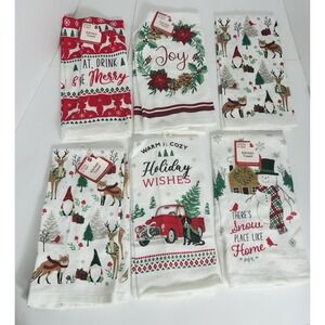 LOT of 6 Christmas Holiday Tea Hand Towels Woodland Snowman Red Truck Joy Merry